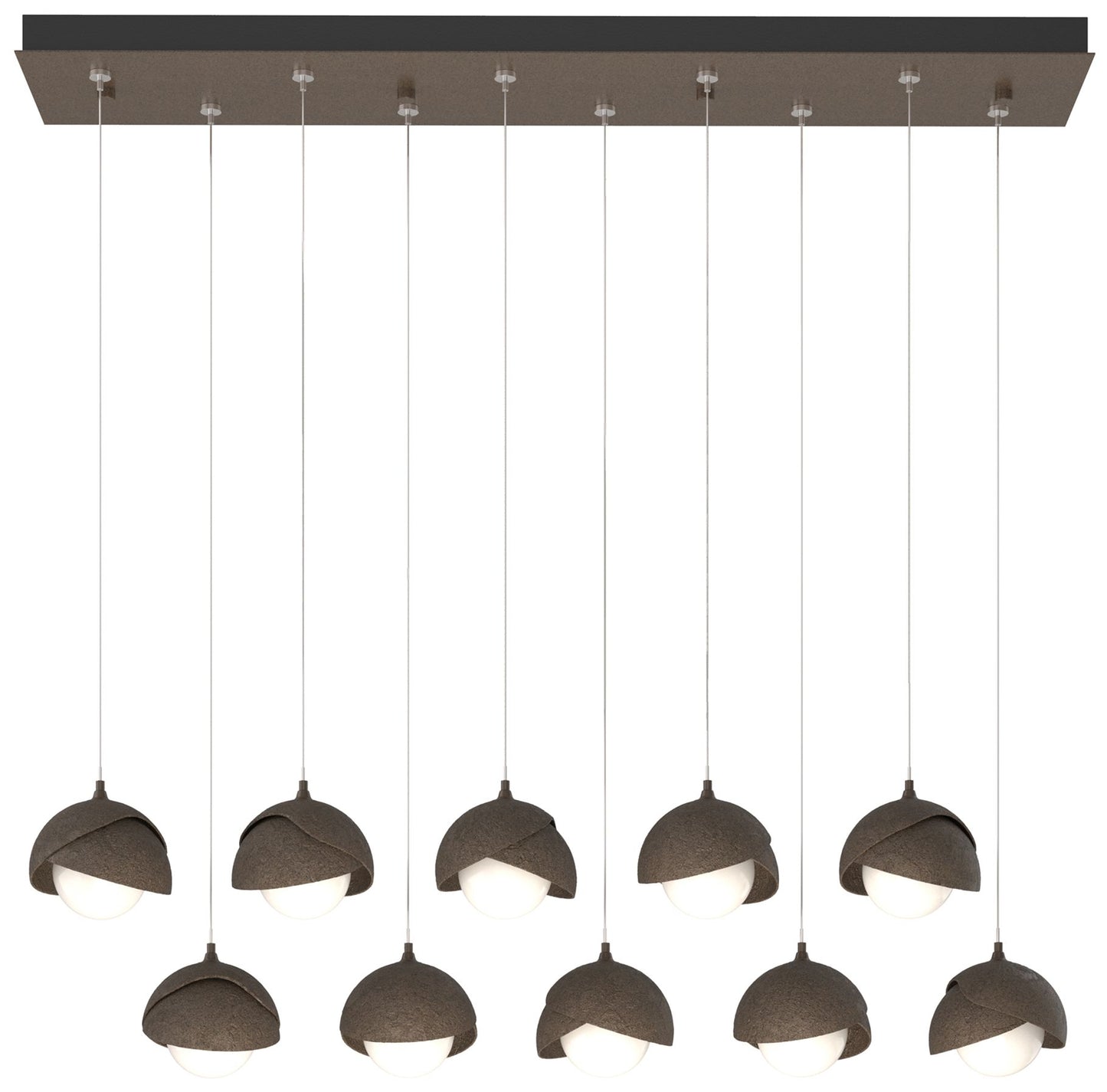 Brooklyn 10-Light Double Shade Rectangular Pendant - Bronze - Bronze - Opal