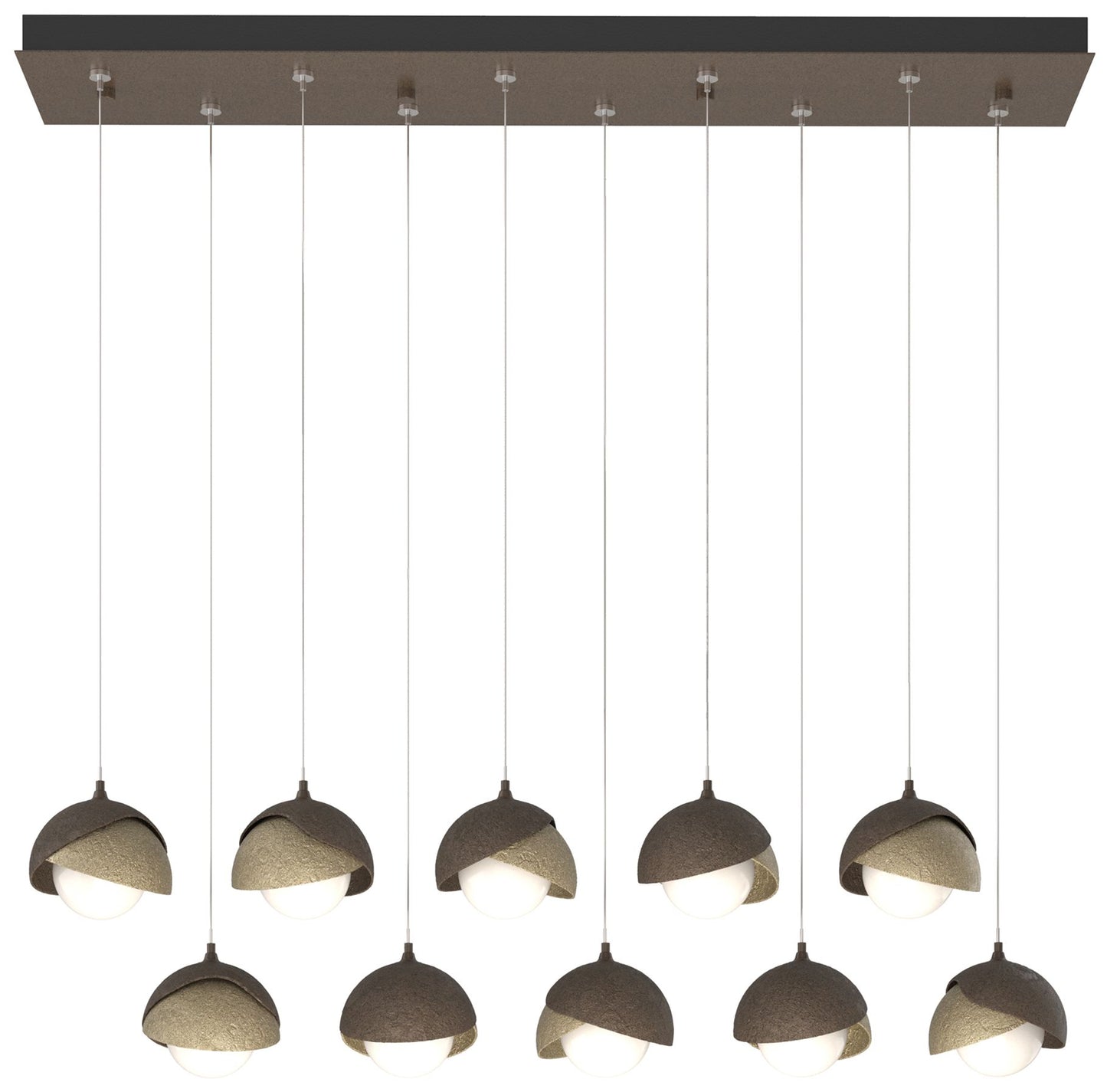 Brooklyn 10-Light Double Shade Rectangular Pendant - Bronze - Gold - Opal