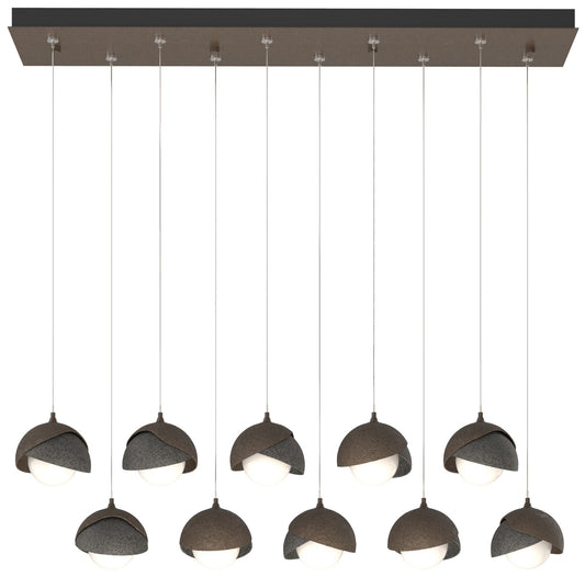 Brooklyn 10-Light Double Shade Rectangular Pendant - Bronze - Iron - Opal