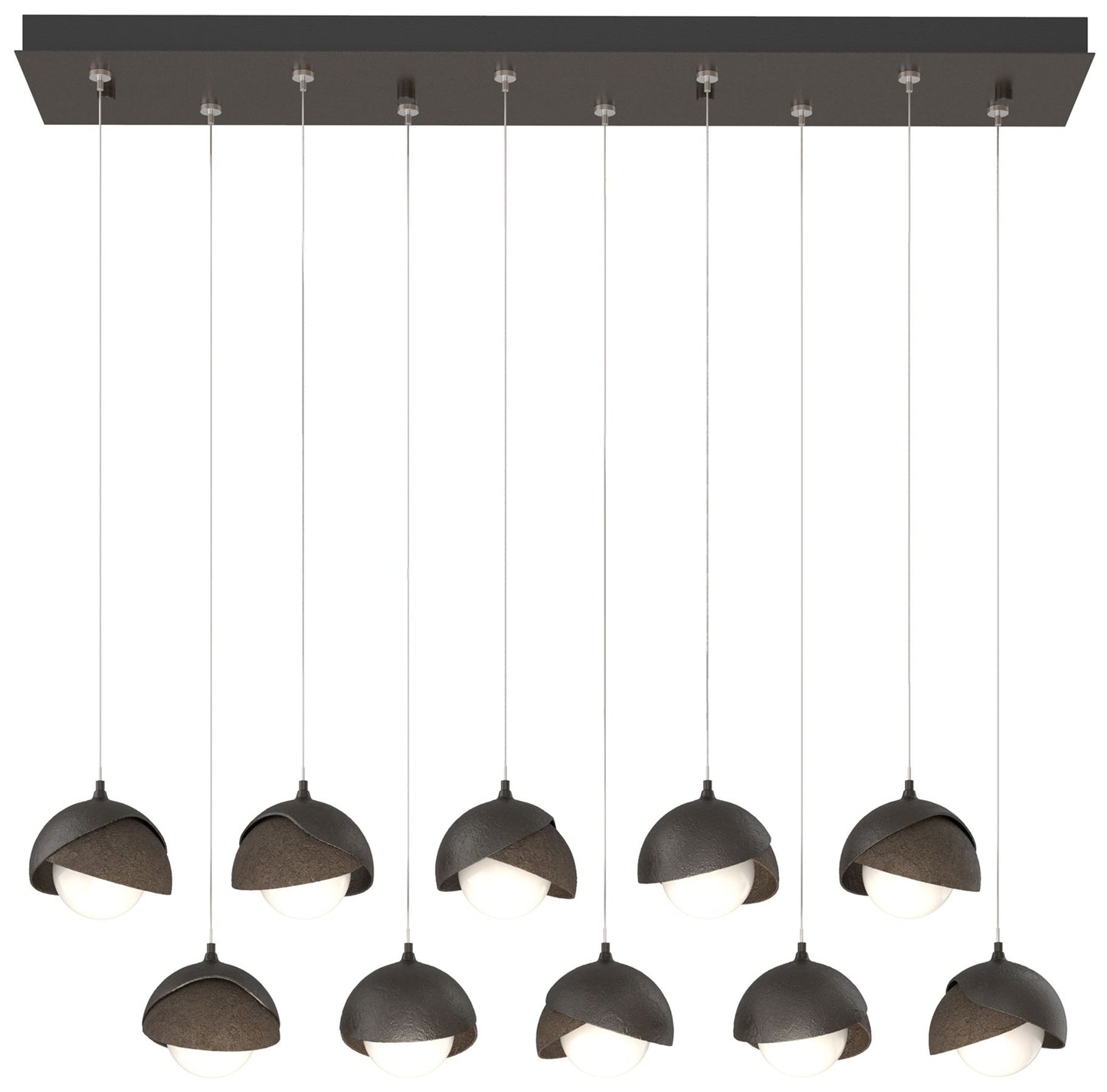 Brooklyn 10-Light Double Shade Rectangular Pendant - Bronze - Opal