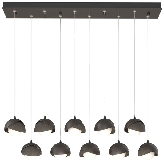 Brooklyn 10-Light Double Shade Rectangular Pendant - Bronze - Smoke - Opal