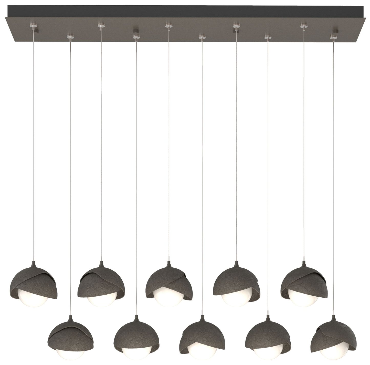 Brooklyn 10-Light Double Shade Rectangular Pendant - Dark Smoke - Opal