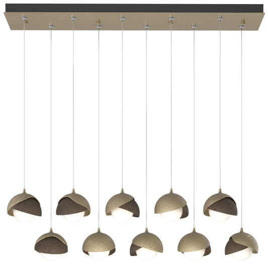 Brooklyn 10-Light Double Shade Rectangular Pendant - Gold - Bronze - Opal