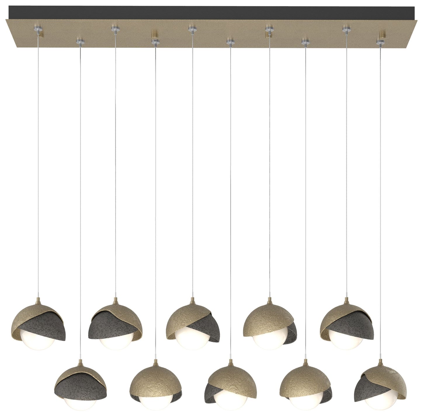 Brooklyn 10-Light Double Shade Rectangular Pendant - Gold - Iron - Opal