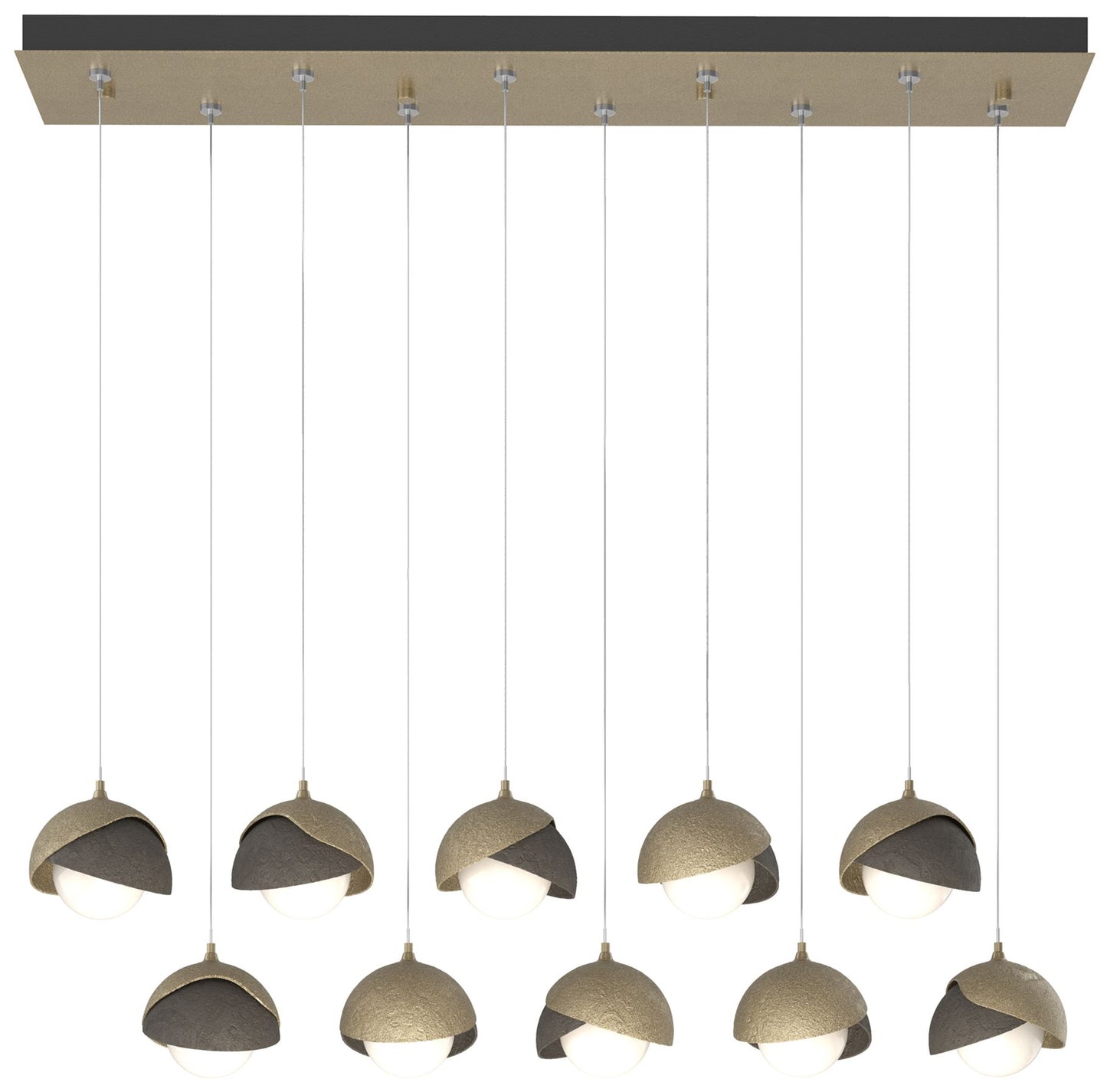 Brooklyn 10-Light Double Shade Rectangular Pendant - Gold - Smoke - Opal