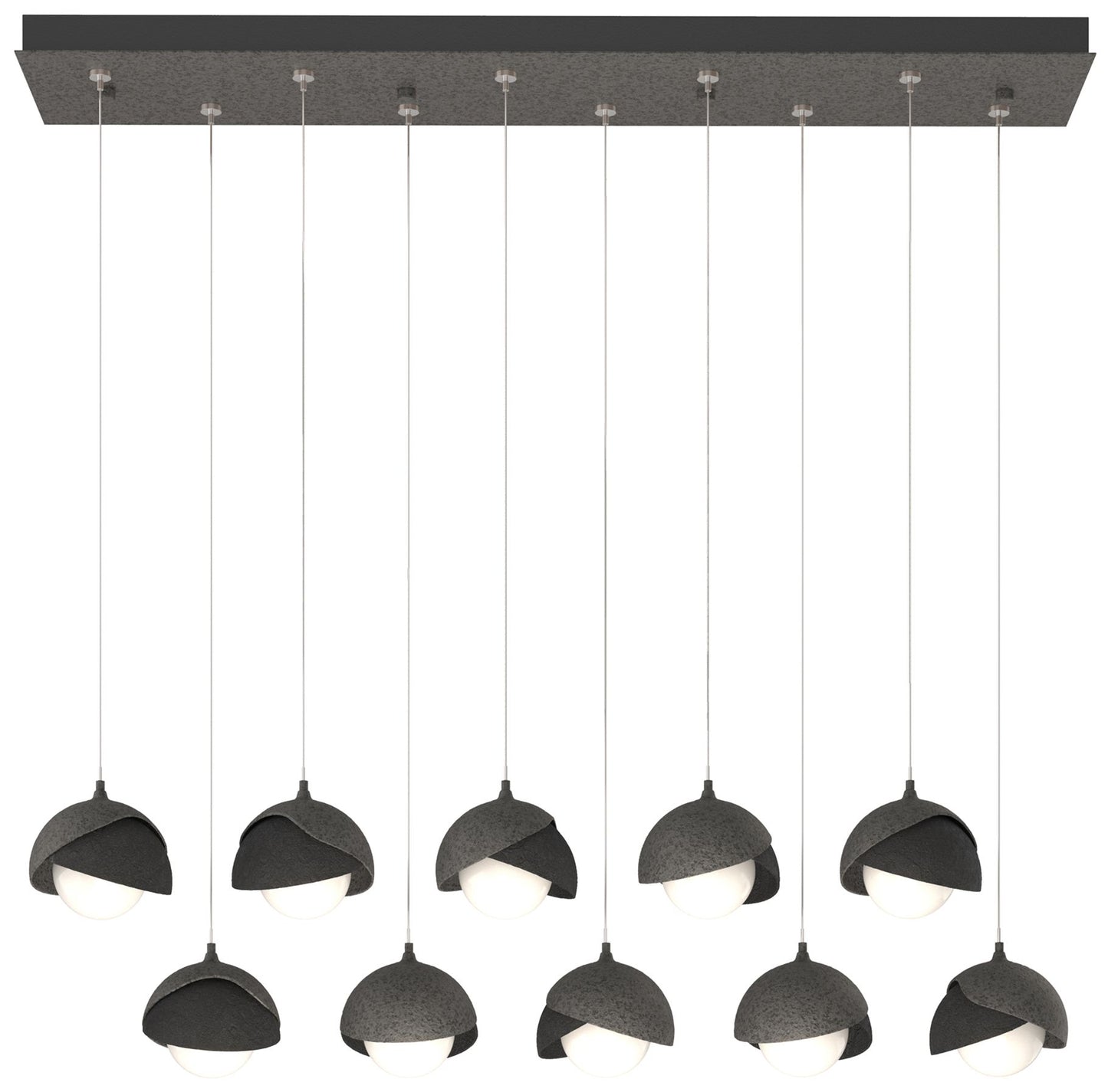 Brooklyn 10-Light Double Shade Rectangular Pendant - Iron - Black - Opal