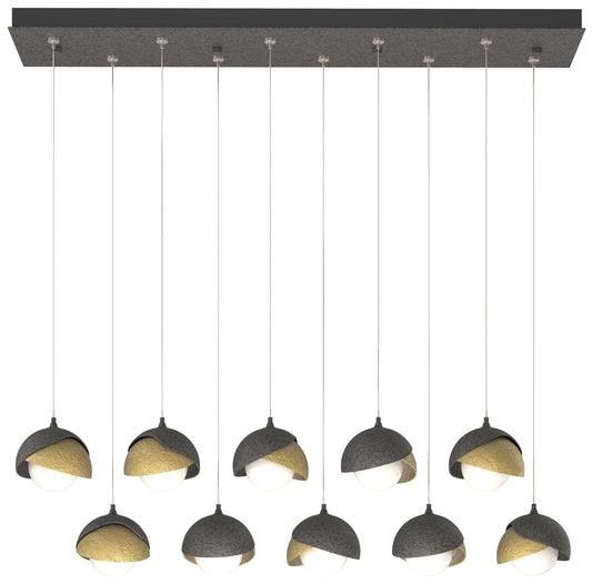 Brooklyn 10-Light Double Shade Rectangular Pendant - Iron - Brass - Opal