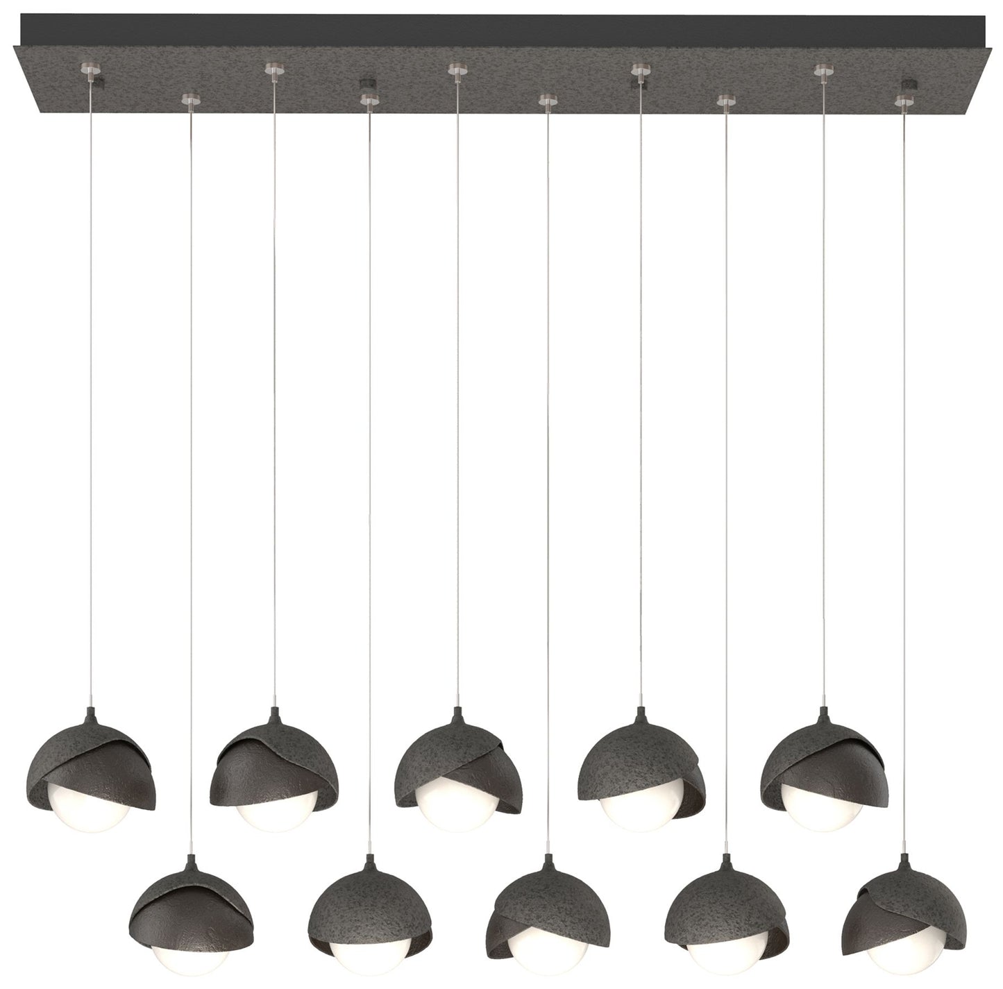 Brooklyn 10-Light Double Shade Rectangular Pendant - Iron - Bronze - Opal