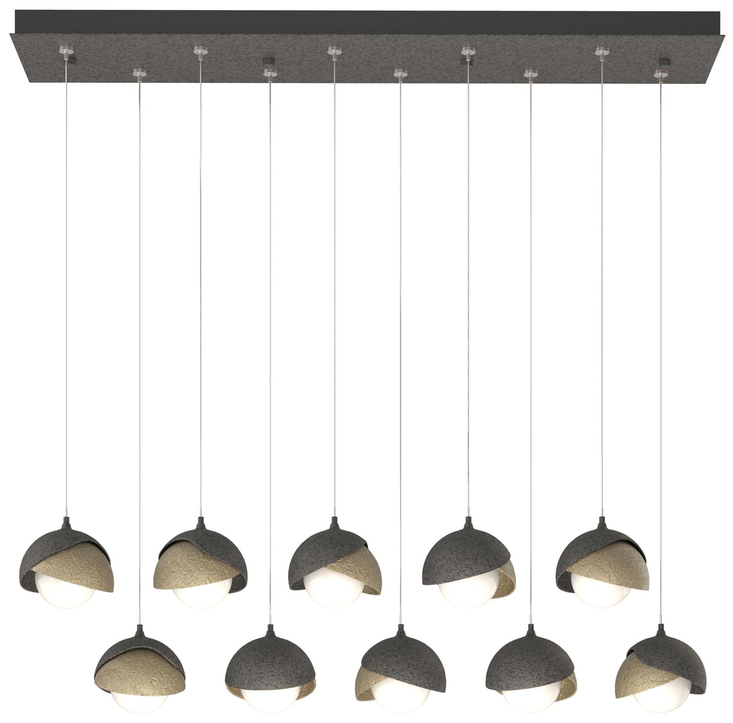 Brooklyn 10-Light Double Shade Rectangular Pendant - Iron - Gold - Opal