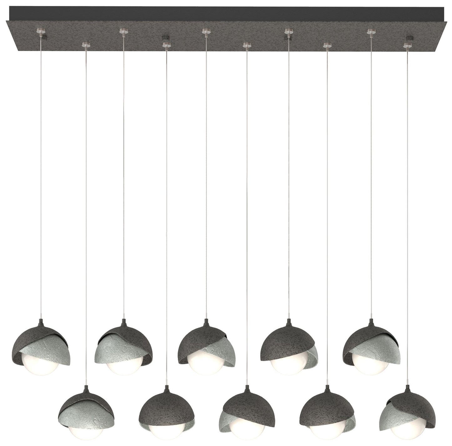 Brooklyn 10-Light Double Shade Rectangular Pendant - Iron - Platinum - Opal