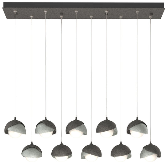 Brooklyn 10-Light Double Shade Rectangular Pendant - Iron - Platinum - Opal