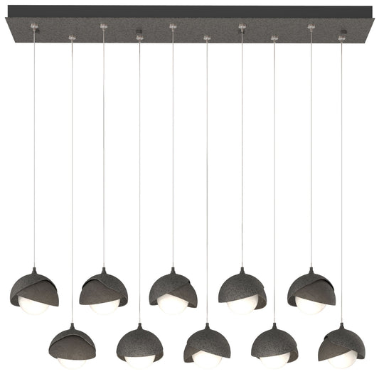 Brooklyn 10-Light Double Shade Rectangular Pendant - Iron - Smoke - Opal