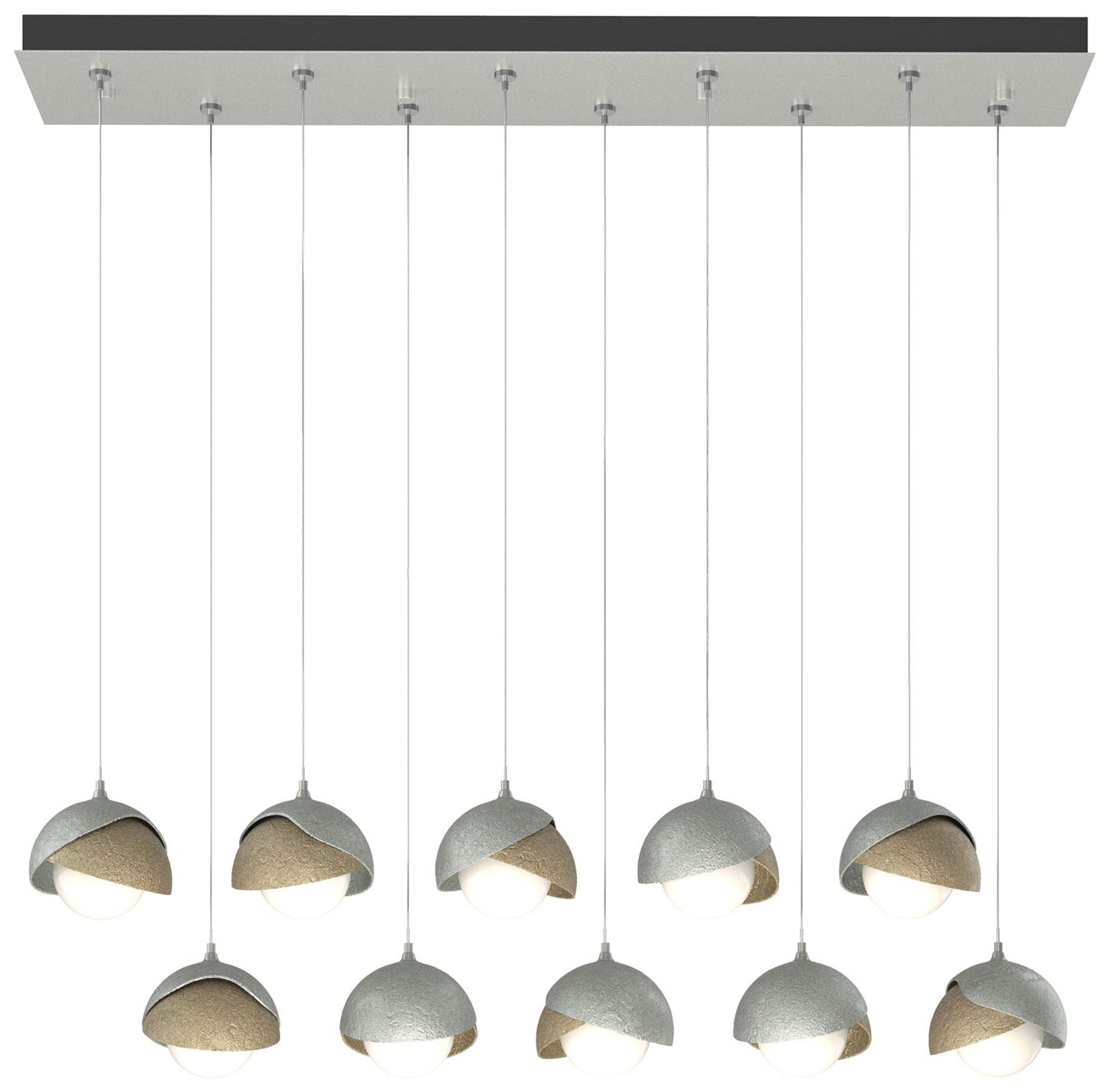 Brooklyn 10-Light Double Shade Rectangular Pendant - Platinum - Gold - Opal