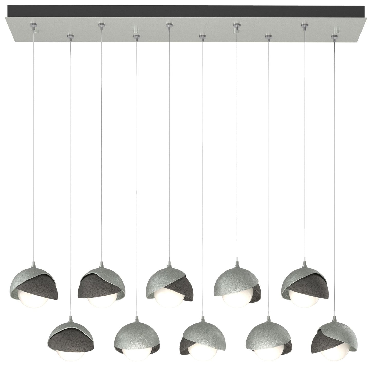 Brooklyn 10-Light Double Shade Rectangular Pendant - Platinum - Iron - Opal