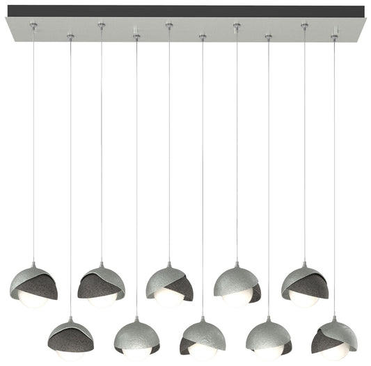 Brooklyn 10-Light Double Shade Rectangular Pendant - Platinum - Iron - Opal