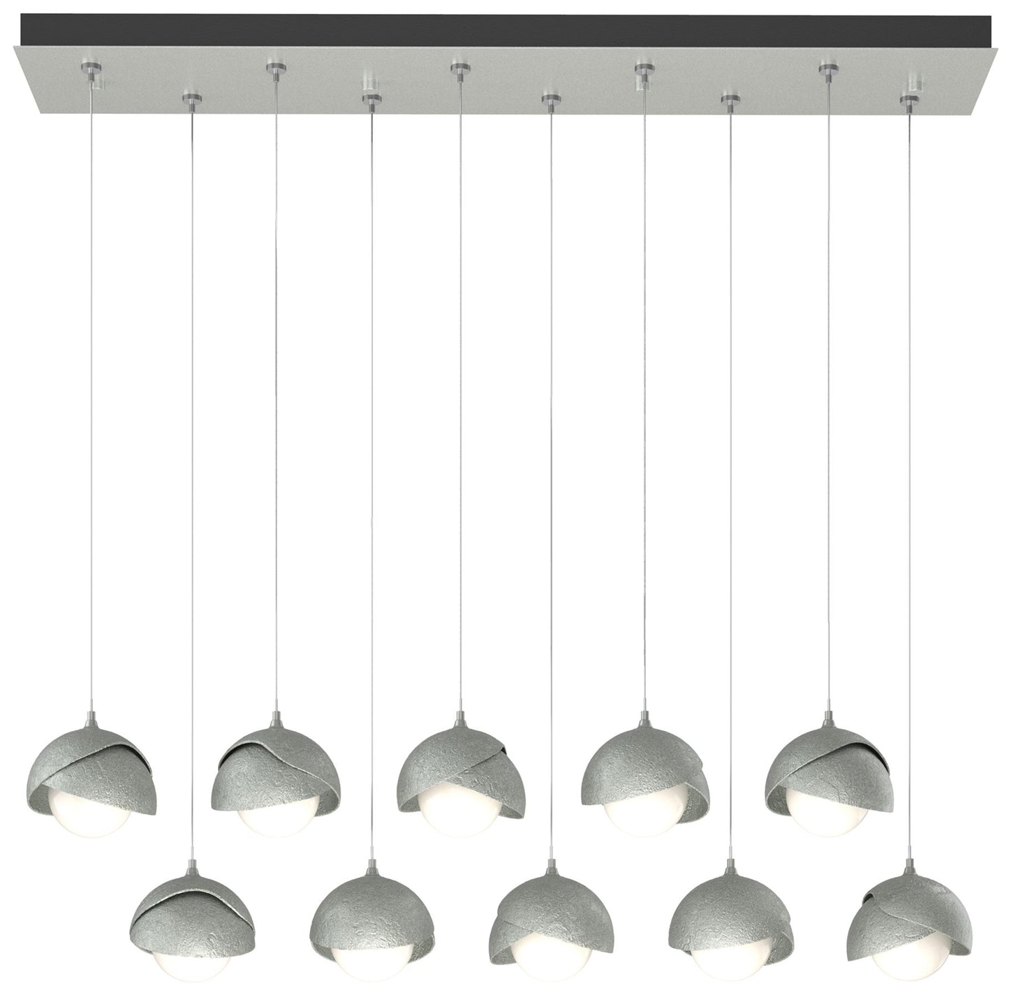 Brooklyn 10-Light Double Shade Rectangular Pendant - Platinum - Opal