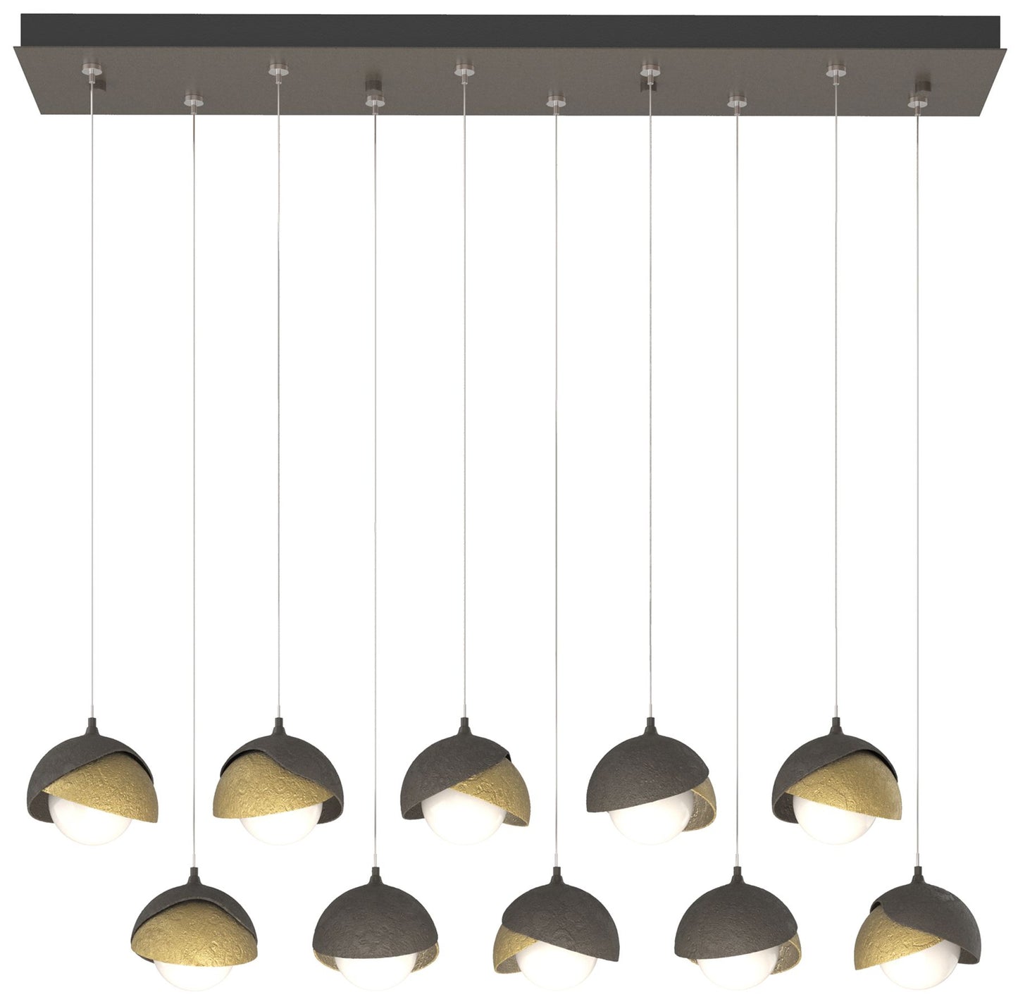 Brooklyn 10-Light Double Shade Rectangular Pendant - Smoke - Brass - Opal