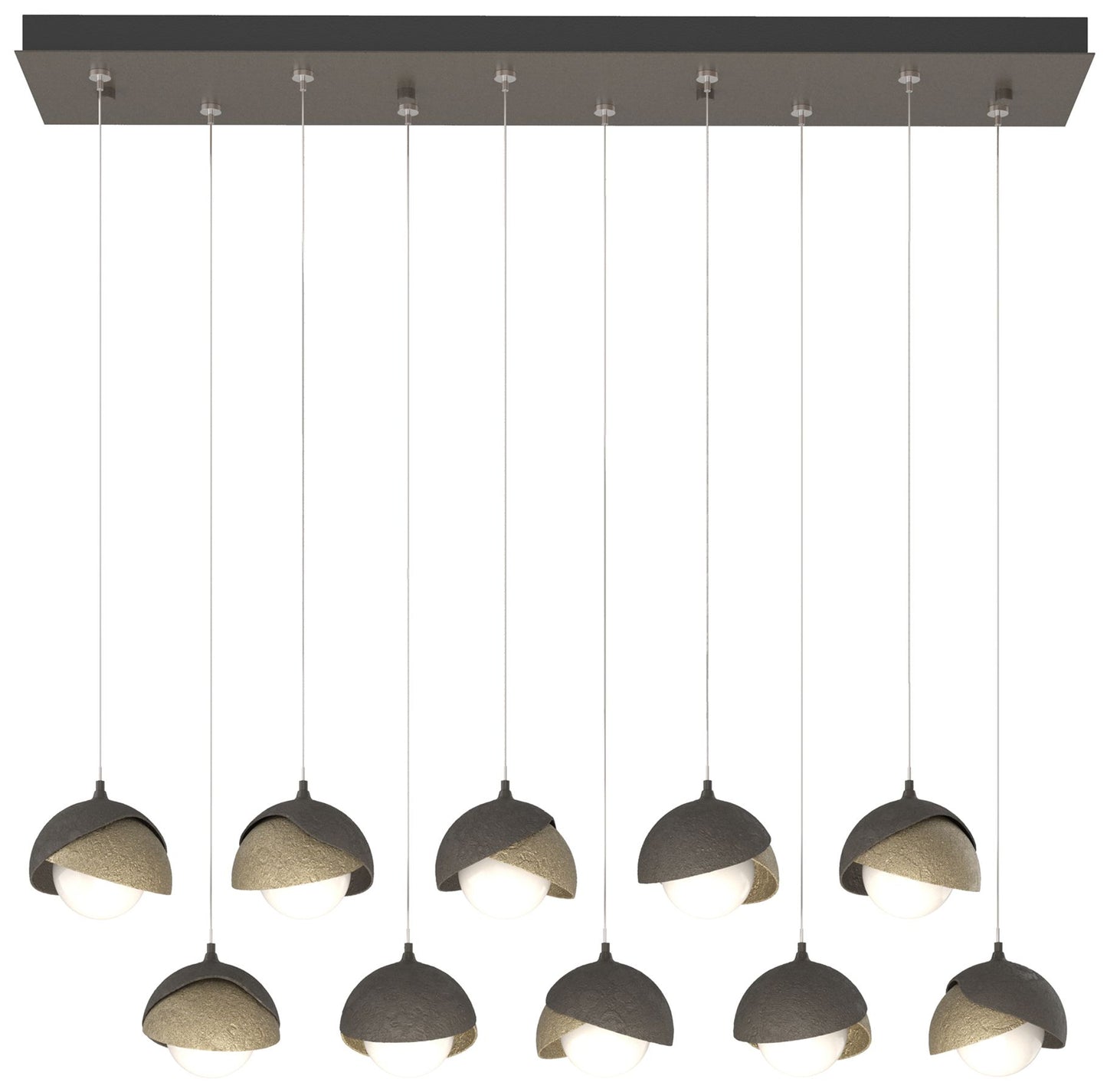 Brooklyn 10-Light Double Shade Rectangular Pendant - Smoke - Gold - Opal