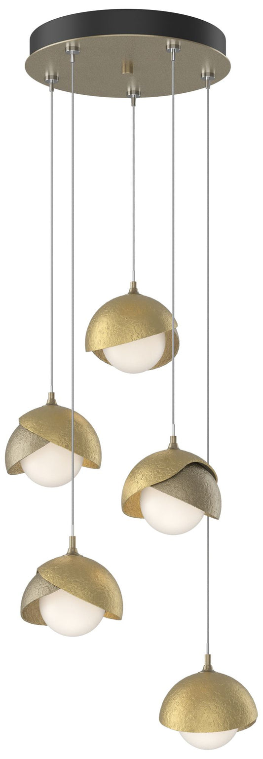 Brooklyn 16"W 5-Light Brass Accented Gold Standard Double Shade Pendan