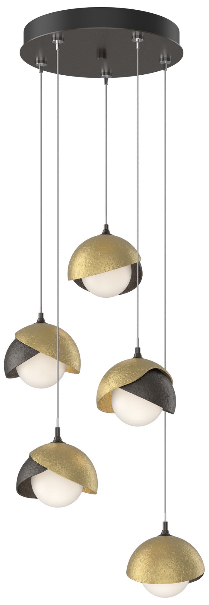 Brooklyn 16"W 5-Light Brass Accented Oiled Bronze Double Shade Pendant