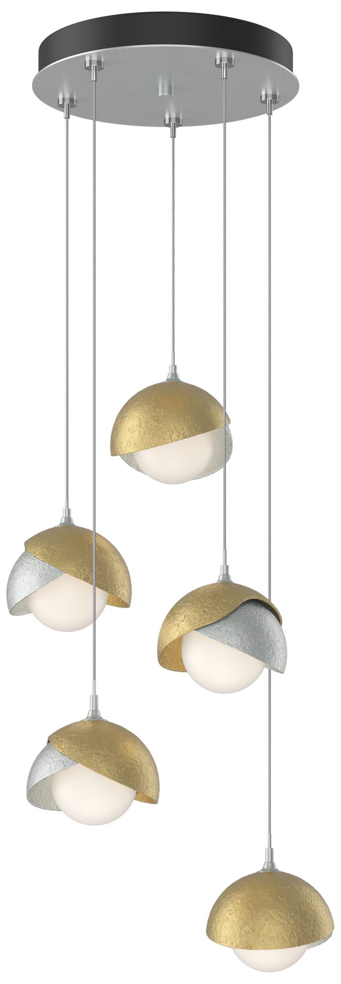 Brooklyn 16"W 5-Light Brass Accented Platinum Long Double Shade Pendan