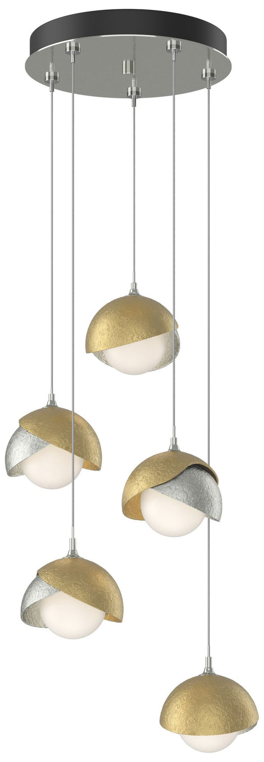 Brooklyn 16"W 5-Light Brass Accented Sterling Long Double Shade Pendan