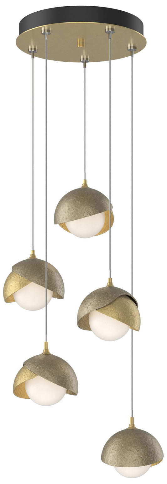 Brooklyn 16"W 5-Light Gold Accented Brass Standard Double Shade Pendan