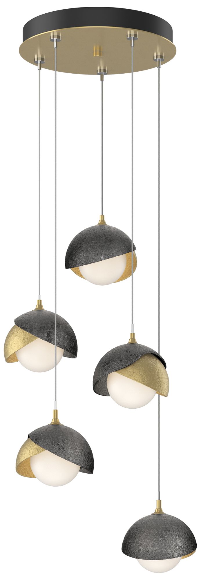 Brooklyn 16"W 5-Light Ink Accented Brass Standard Double Shade Pendant