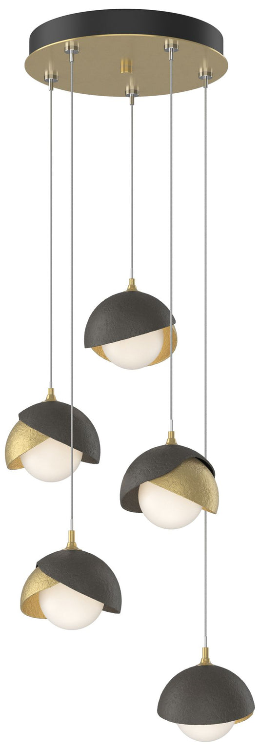 Brooklyn 16"W 5-Light Smoke Accented Brass Standard Double Shade Penda