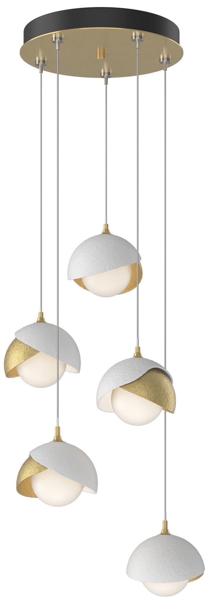 Brooklyn 16"W 5-Light White Accented Modern Brass Long Double Shade Pe