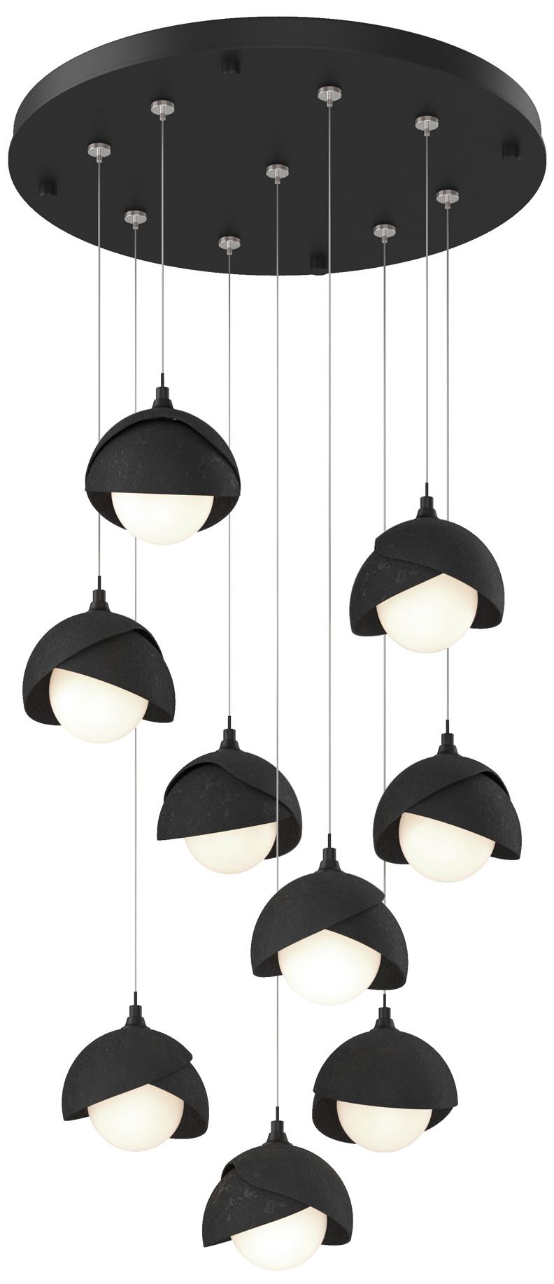 Brooklyn 20.5" 9-Light Black & Black Round Long 2-Shade Pendant