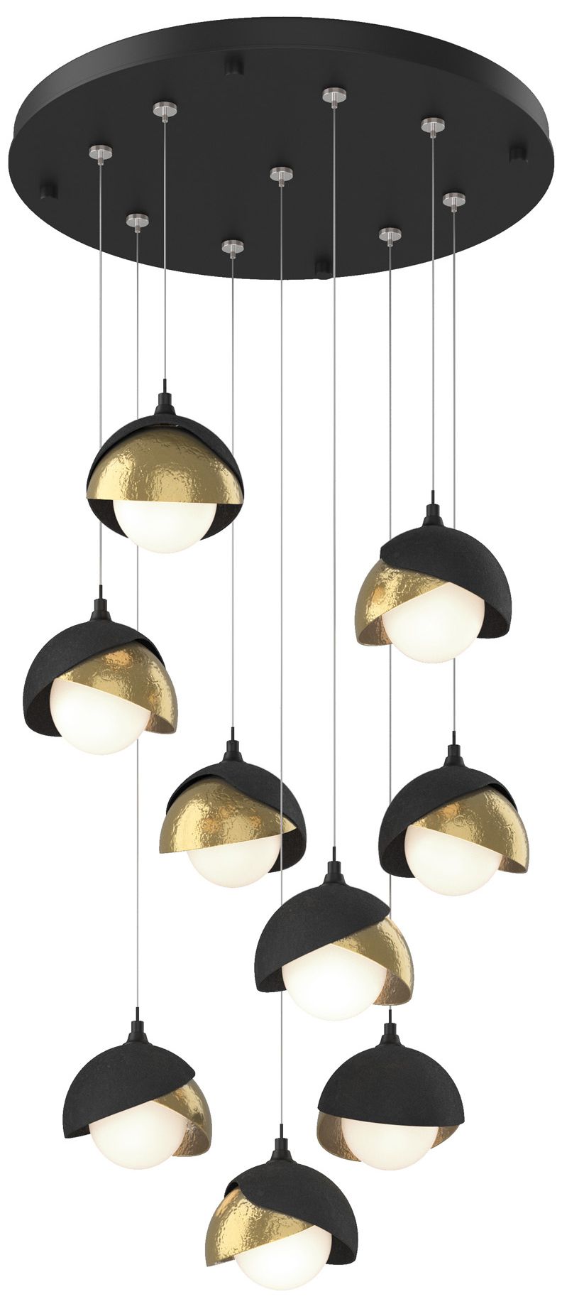 Brooklyn 20.5" 9-Light Black & Brass Round Long 2-Shade Pendant