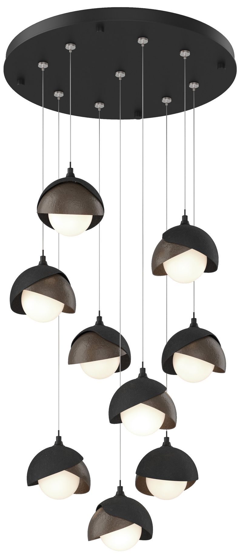 Brooklyn 20.5" 9-Light Black & Bronze Round Long 2-Shade Pendant