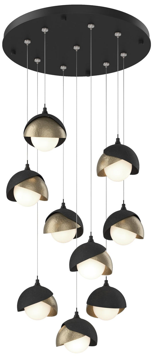 Brooklyn 20.5" 9-Light Black & Gold Round Long 2-Shade Pendant