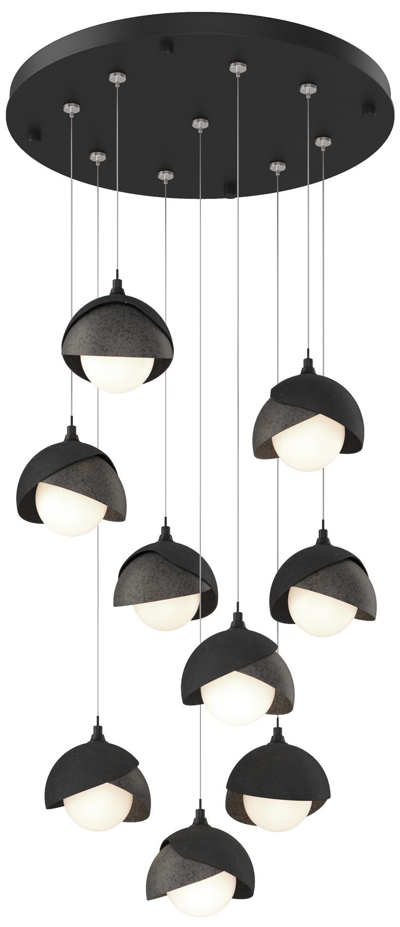 Brooklyn 20.5" 9-Light Black & Iron Round Long 2-Shade Pendant