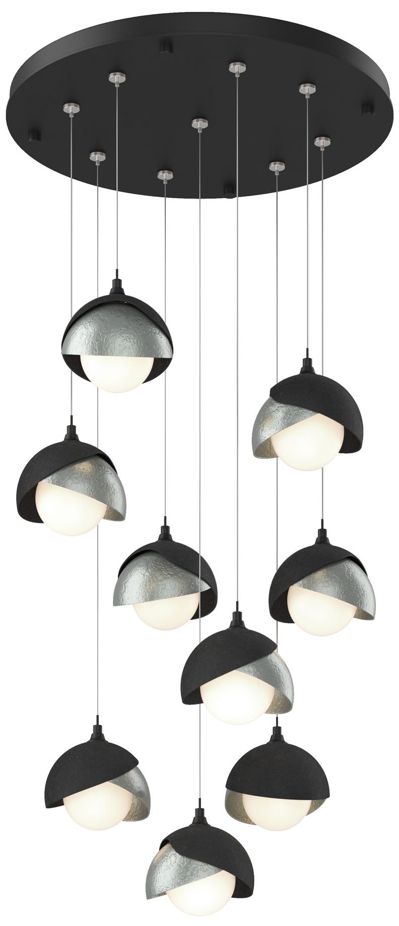 Brooklyn 20.5" 9-Light Black & Platinum Round Long 2-Shade Pendant