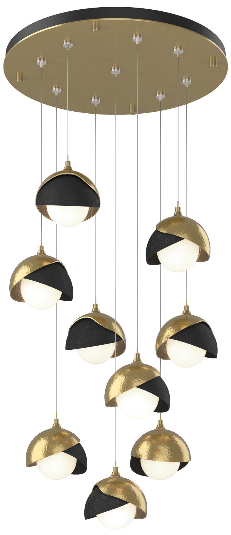 Brooklyn 20.5" 9-Light Brass & Black Round Long 2-Shade Pendant