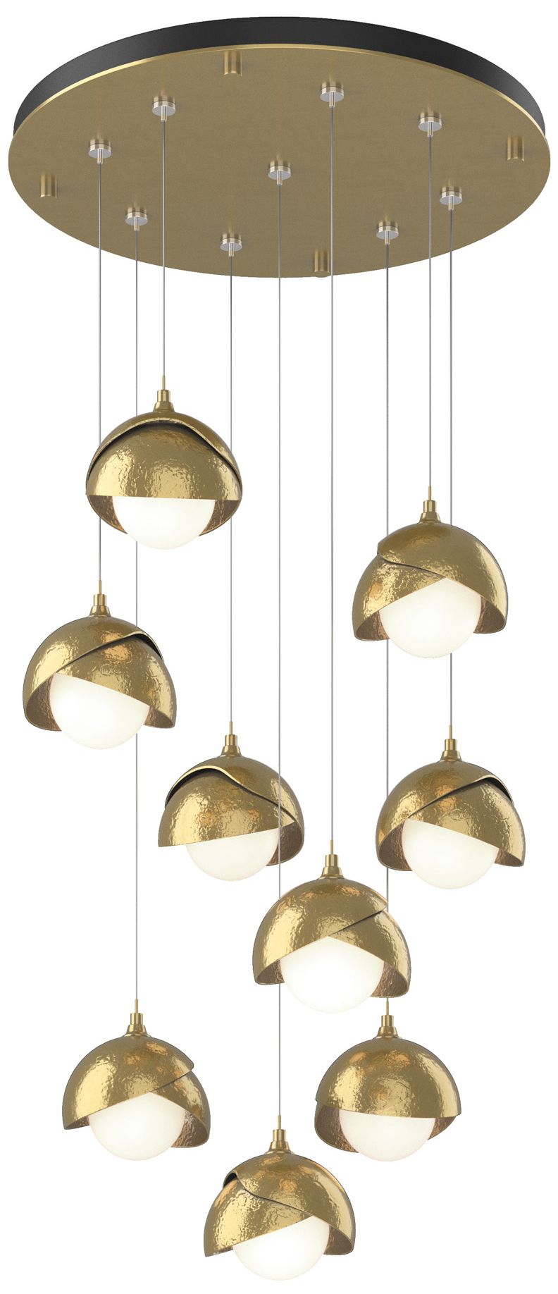 Brooklyn 20.5" 9-Light Brass & Brass Round Long 2-Shade Pendant