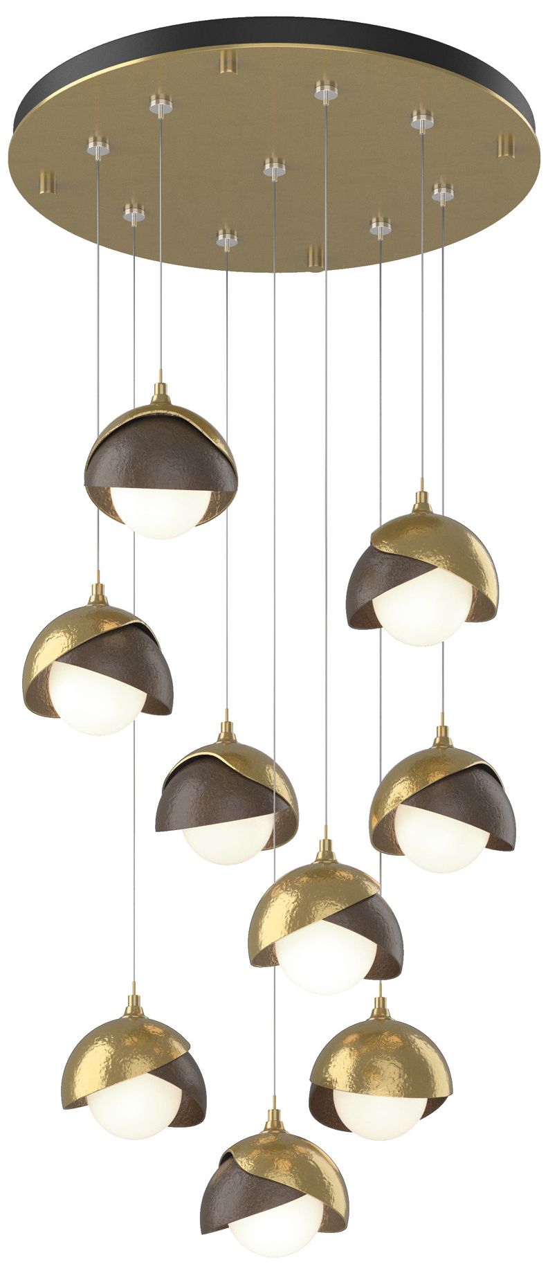 Brooklyn 20.5" 9-Light Brass & Bronze Round Long 2-Shade Pendant