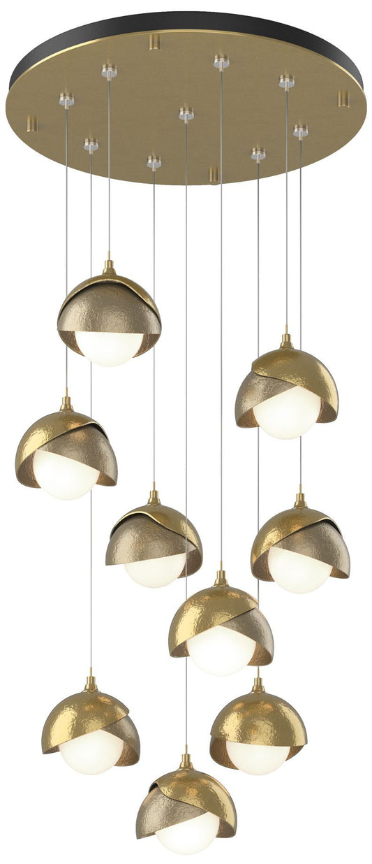 Brooklyn 20.5" 9-Light Brass & Gold Round Long 2-Shade Pendant