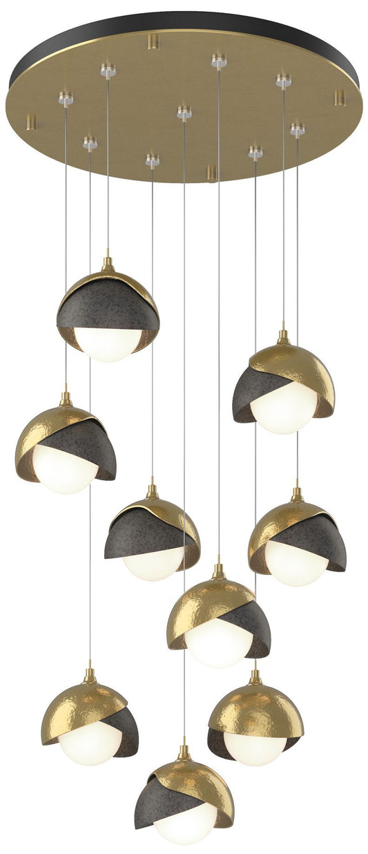 Brooklyn 20.5" 9-Light Brass & Iron Round Long 2-Shade Pendant