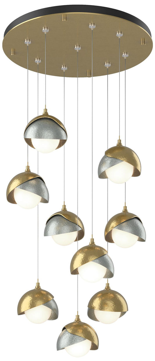 Brooklyn 20.5" 9-Light Brass & Platinum Round Long 2-Shade Pendant