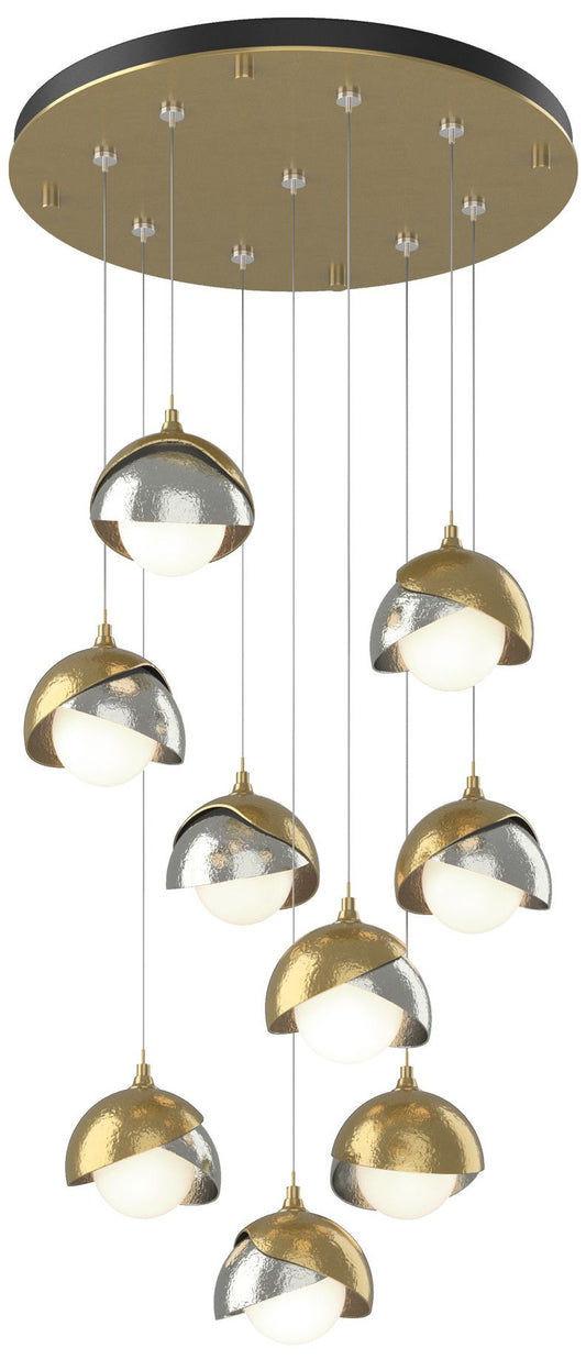 Brooklyn 20.5" 9-Light Brass & Sterling Round Long 2-Shade Pendant