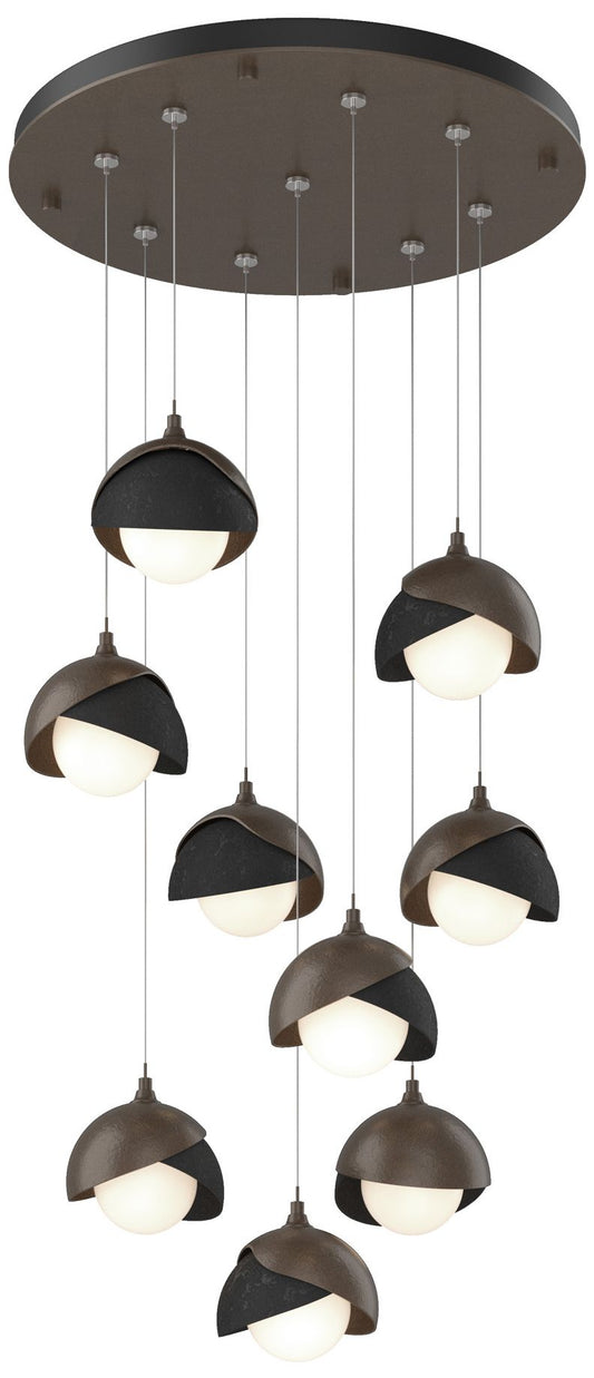 Brooklyn 20.5" 9-Light Bronze & Black Round Long 2-Shade Pendant