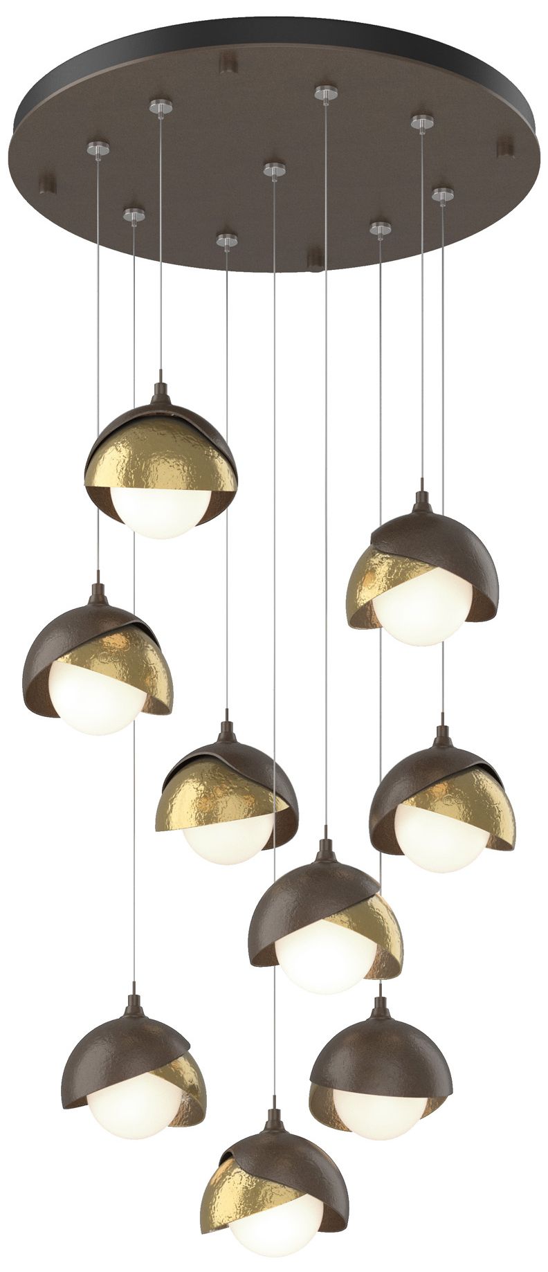 Brooklyn 20.5" 9-Light Bronze & Brass Round Long 2-Shade Pendant