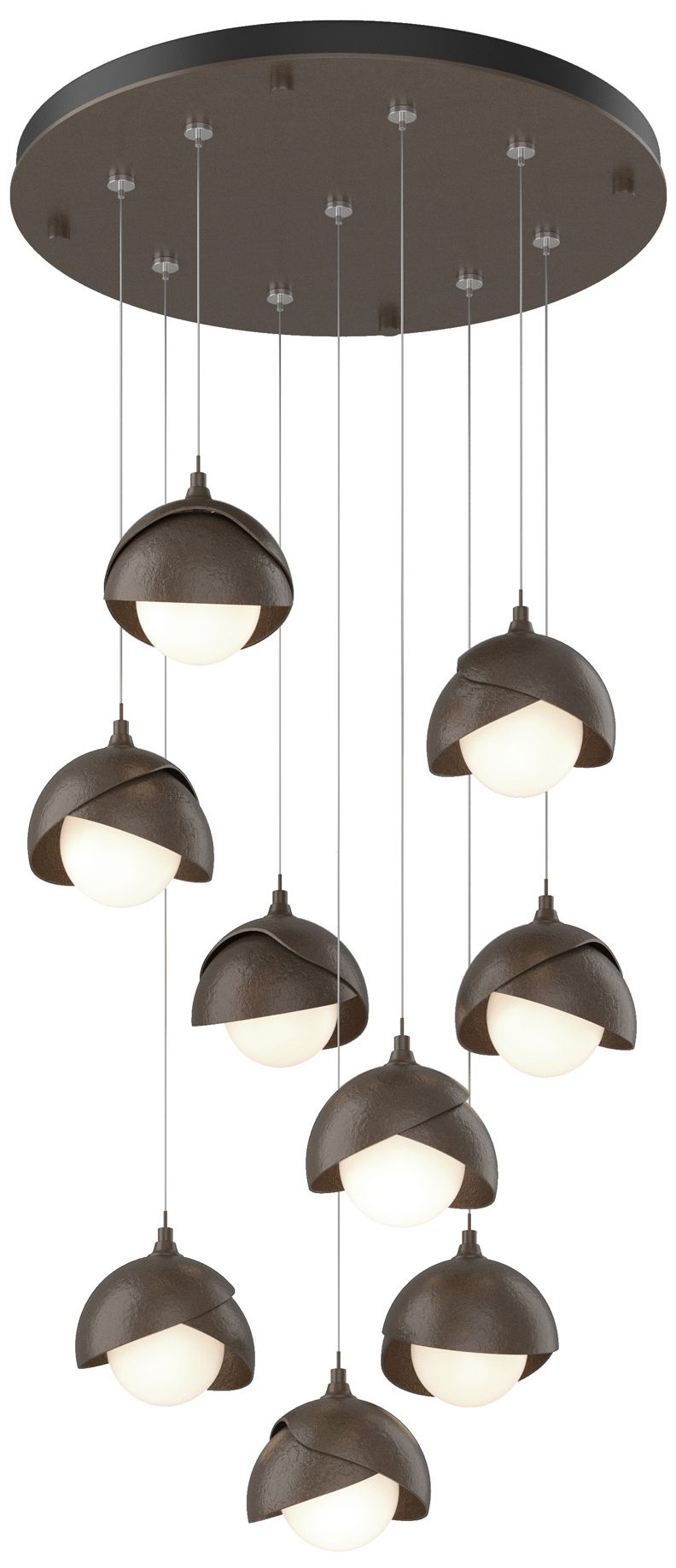 Brooklyn 20.5" 9-Light Bronze & Bronze Round Long 2-Shade Pendant