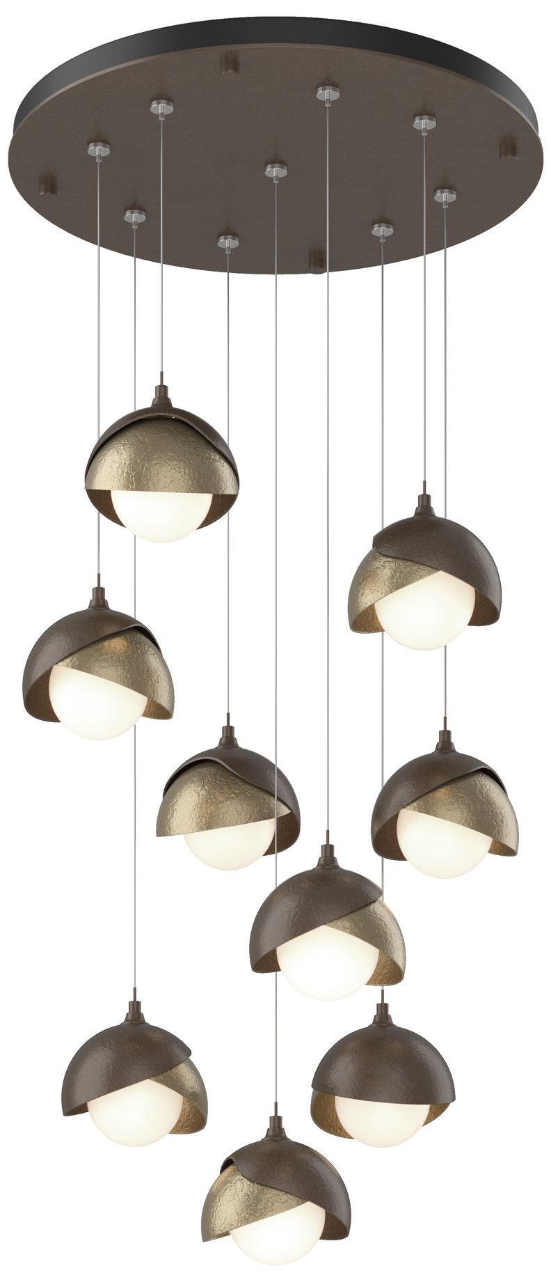 Brooklyn 20.5" 9-Light Bronze & Gold Round Long 2-Shade Pendant