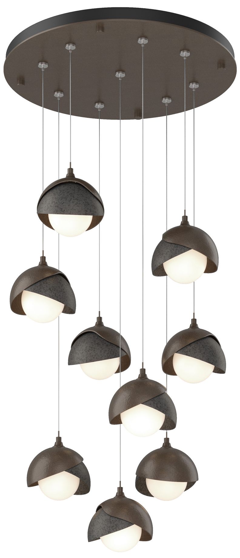 Brooklyn 20.5" 9-Light Bronze & Iron Round Long 2-Shade Pendant