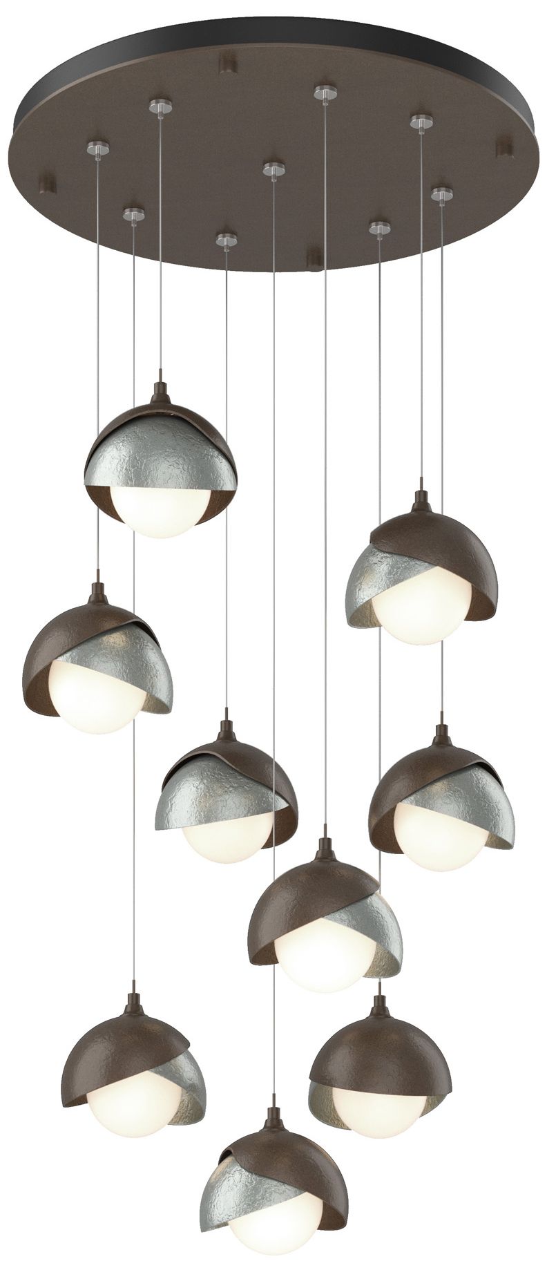 Brooklyn 20.5" 9-Light Bronze & Platinum Round Long 2-Shade Pendan