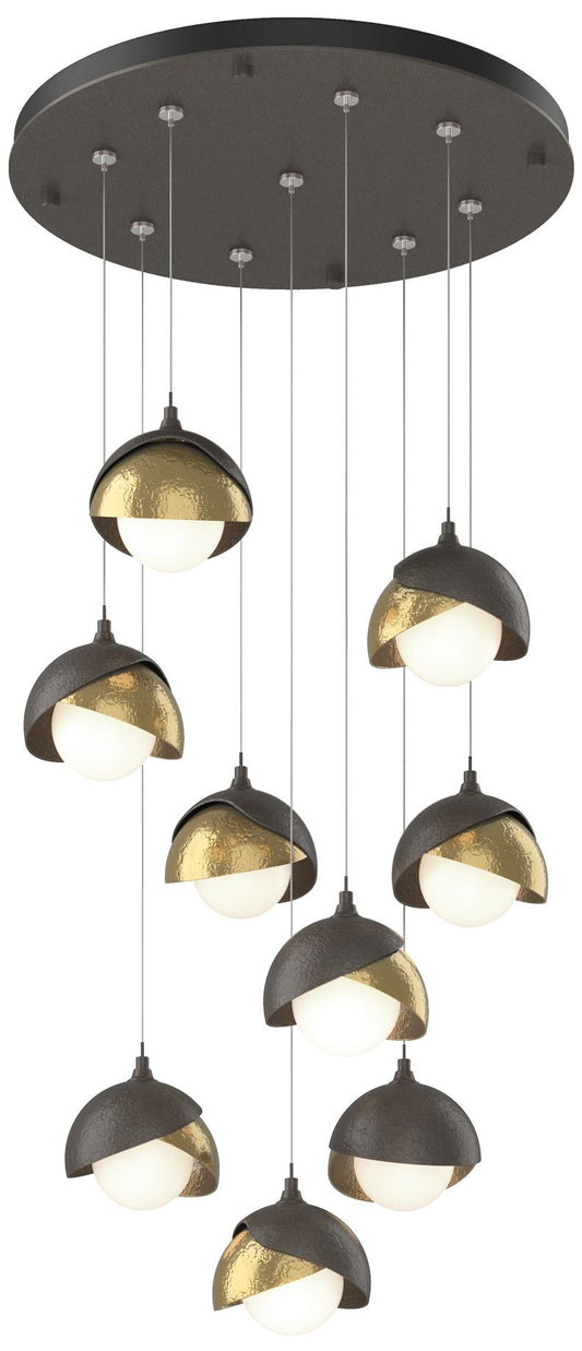 Brooklyn 20.5" 9-Light Dark Smoke & Brass Round Long 2-Shade Penda